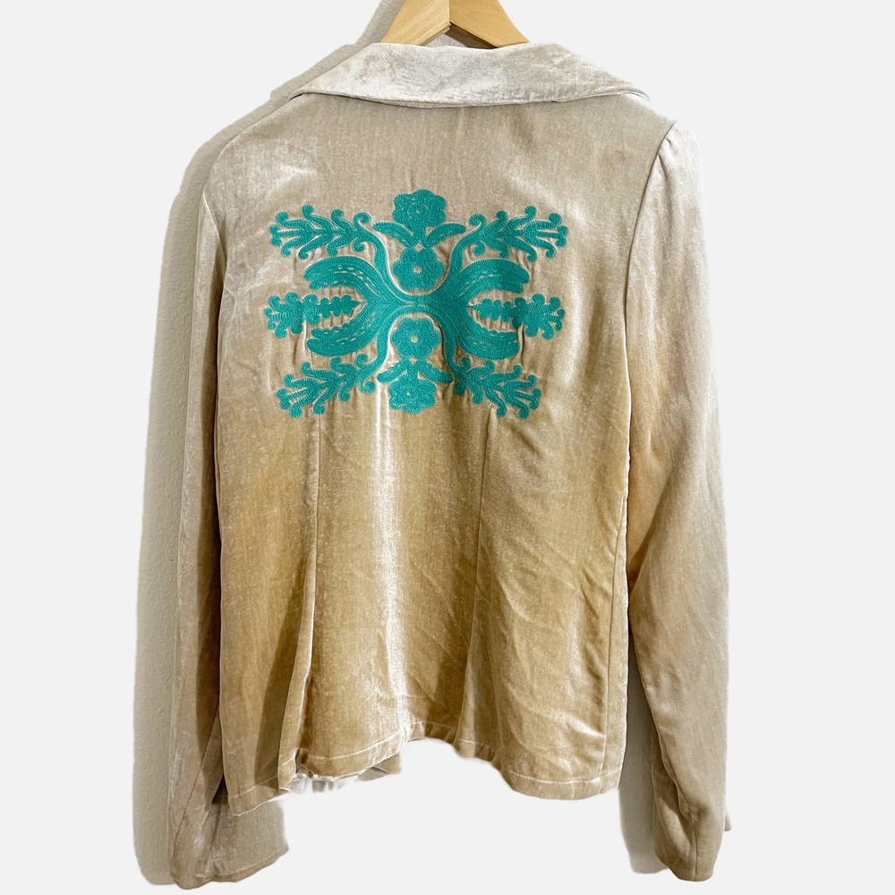 Gold Jade Toned Embroidered Velvet Lined Blazer Jacket